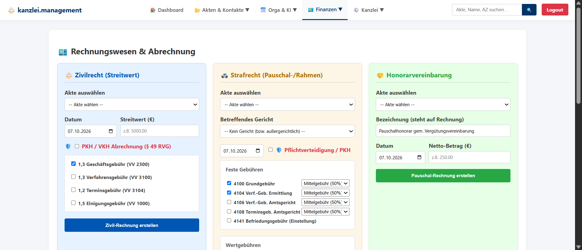 Dashboard Ansicht