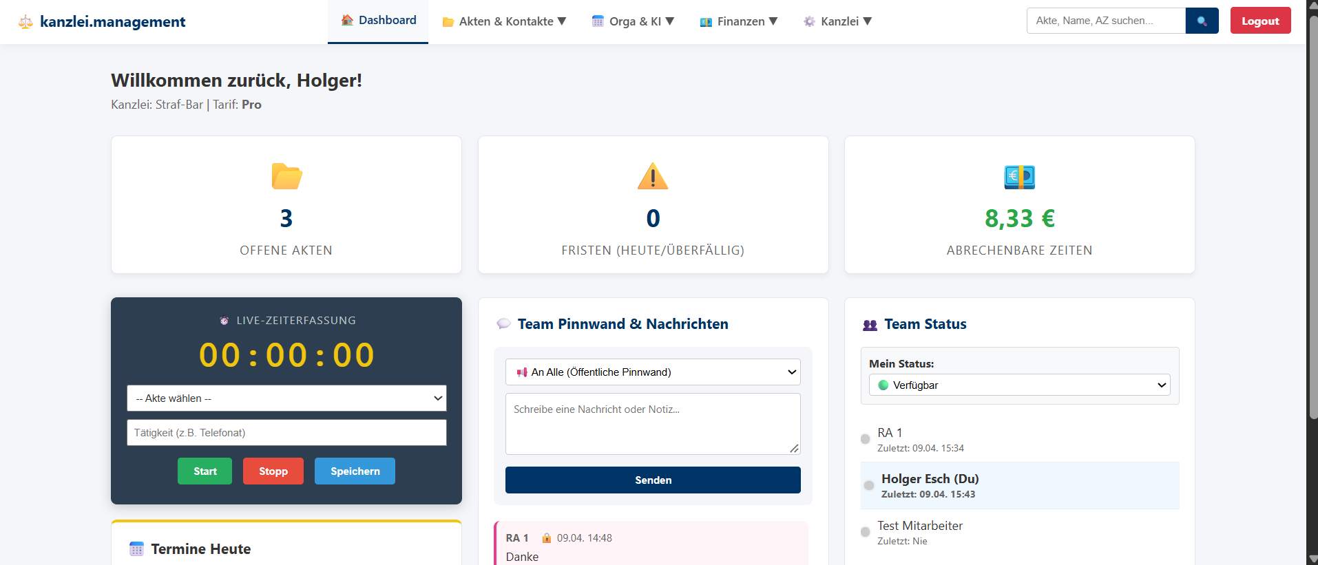 Dashboard Ansicht